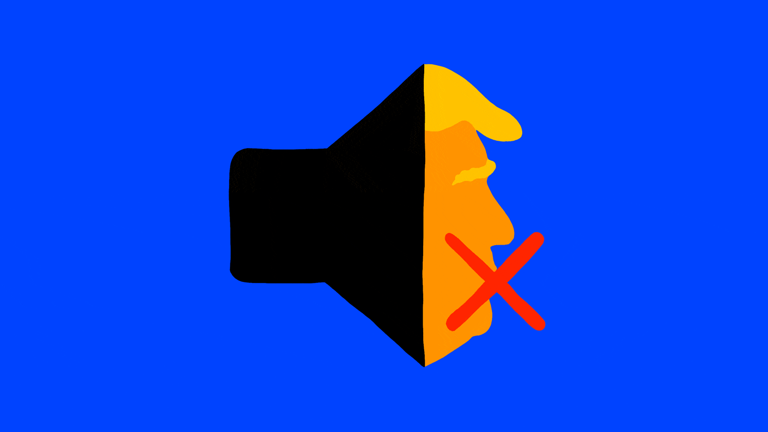Illustration of a flashing muted volume symbol with Donald Trump's profile.