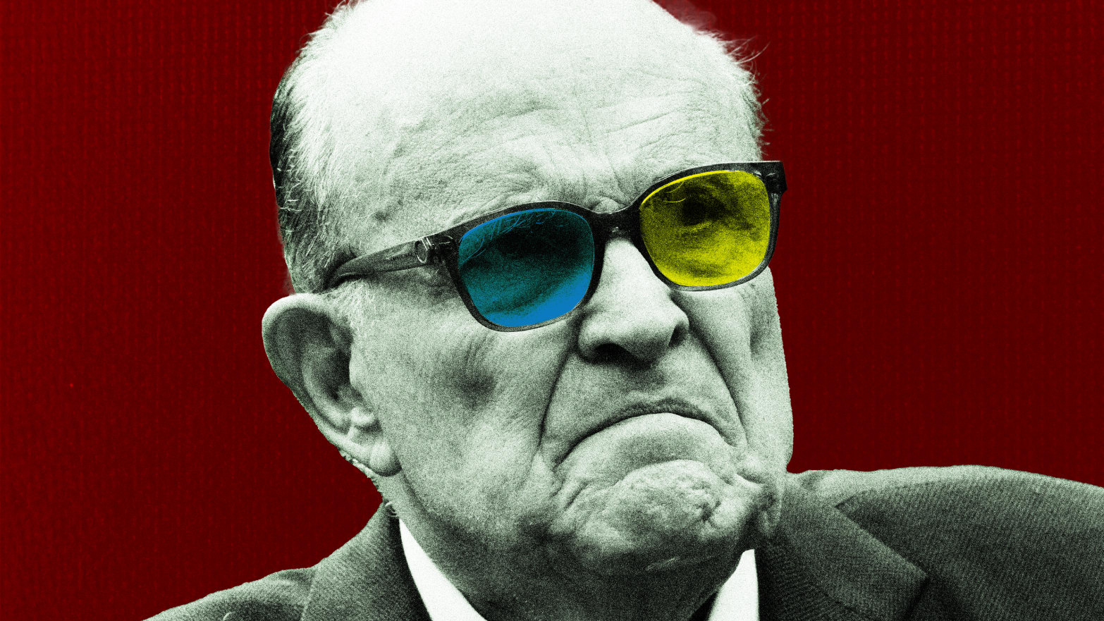 A photo illustration of Rudy Giuliani with Ukraine colored glasses.