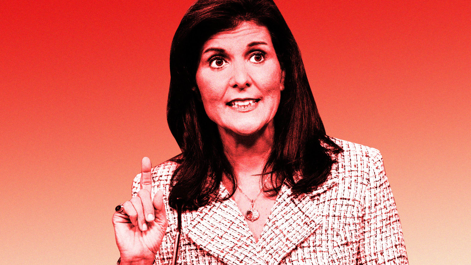 An illustration including a photo of Former South Carolina Governor and 2024 Republican Presidential Candidate Nikki Haley