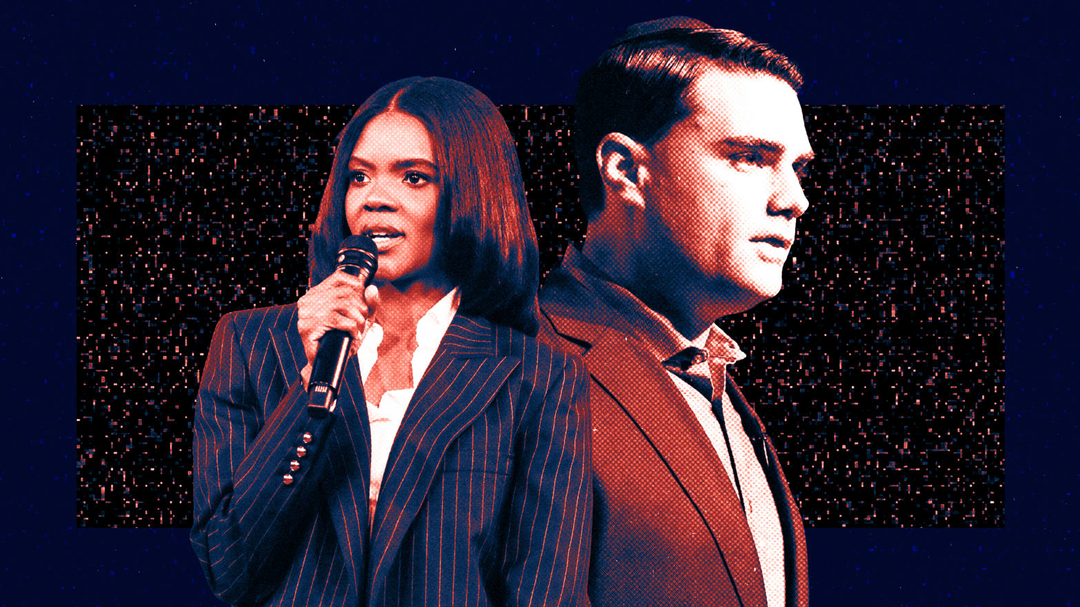 A photo illustration of Candace Owens and Ben Shapiro.
