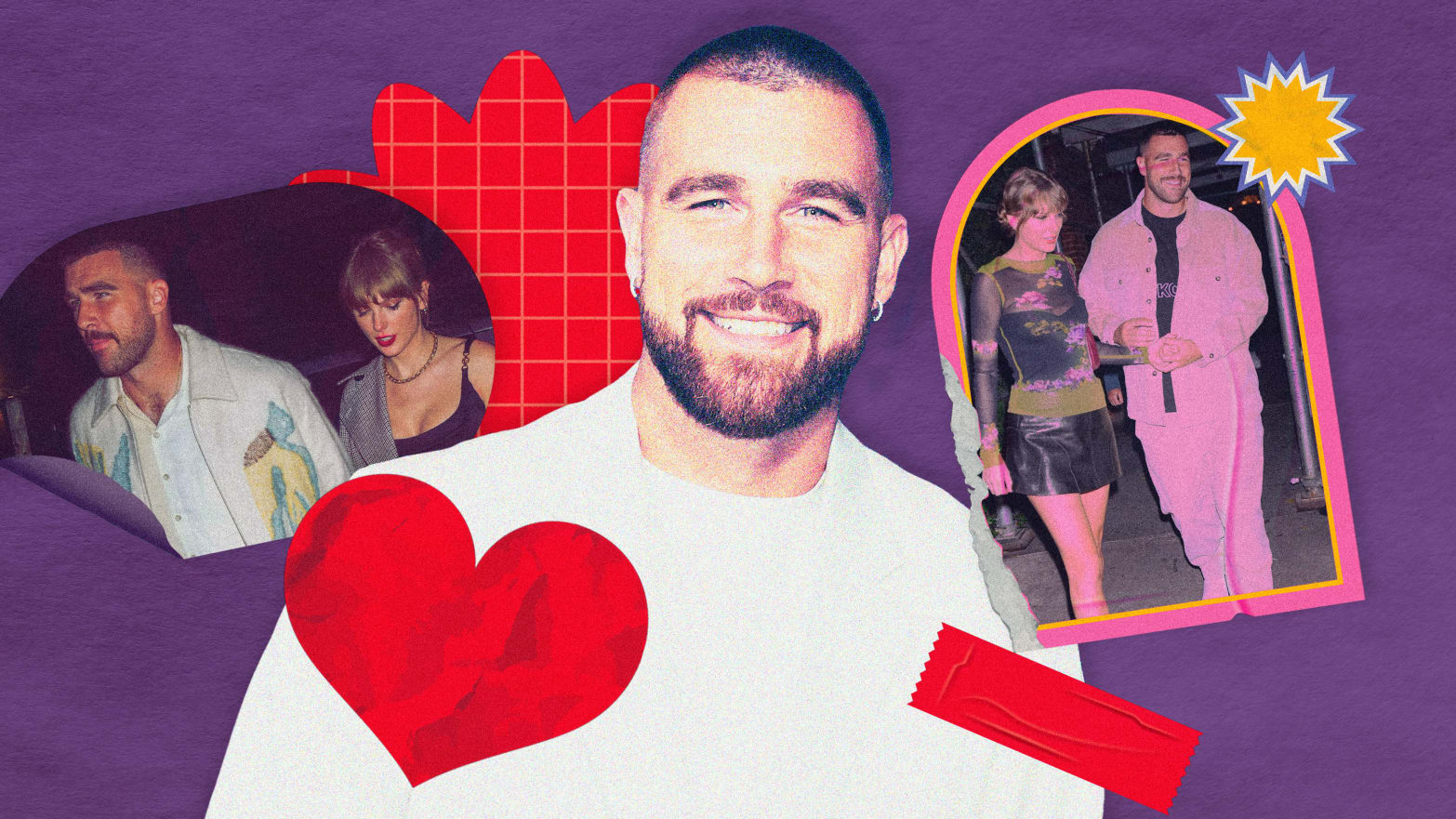 A photo illustration of Travis Kelce and Taylor Swift.