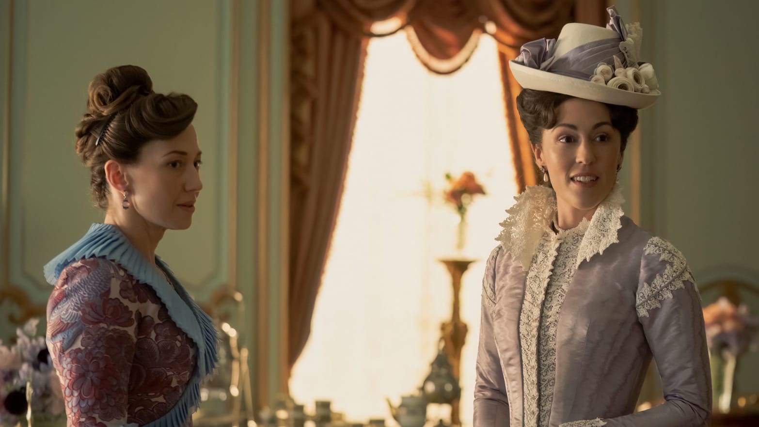 Carrie Coon and Kelley Curran next to each other in a still from 'The Gilded Age'