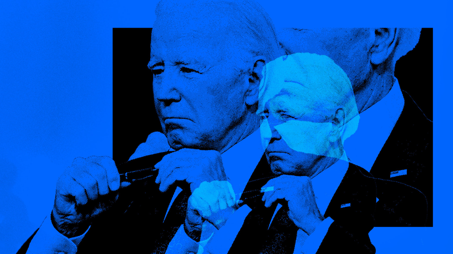 A photo illustration of Joe Biden in blue and black