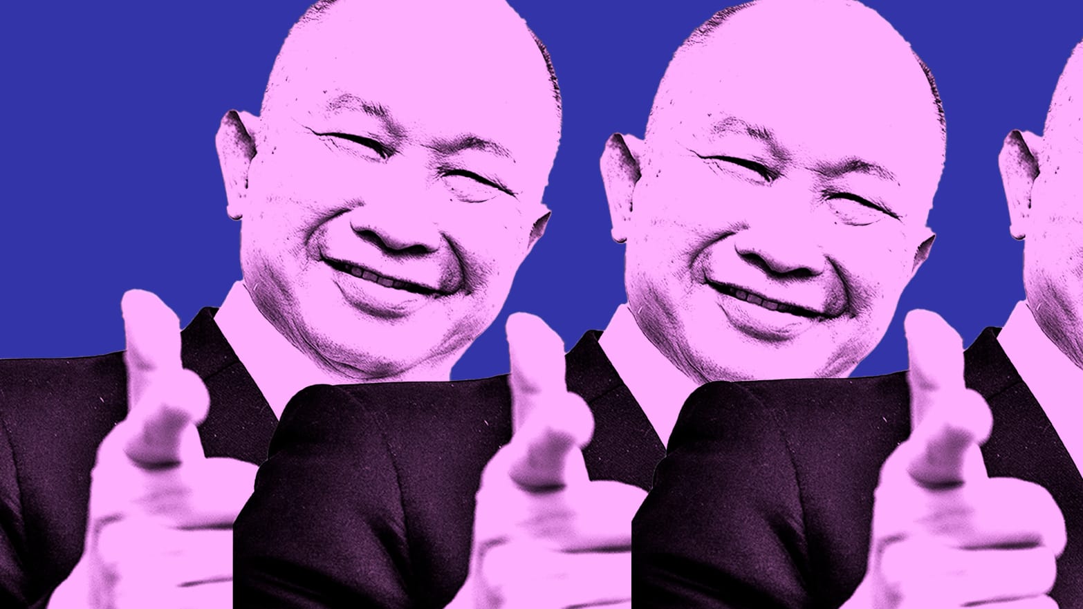 A photo illustration of John Woo pointing to the viewer