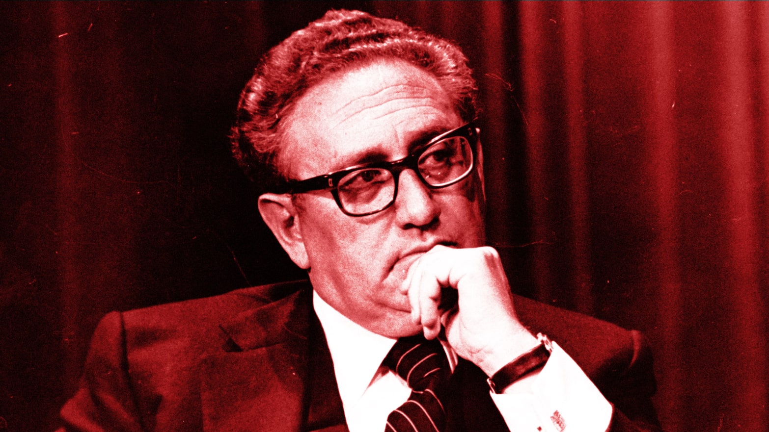An illustration including a photo of Henry Kissinger