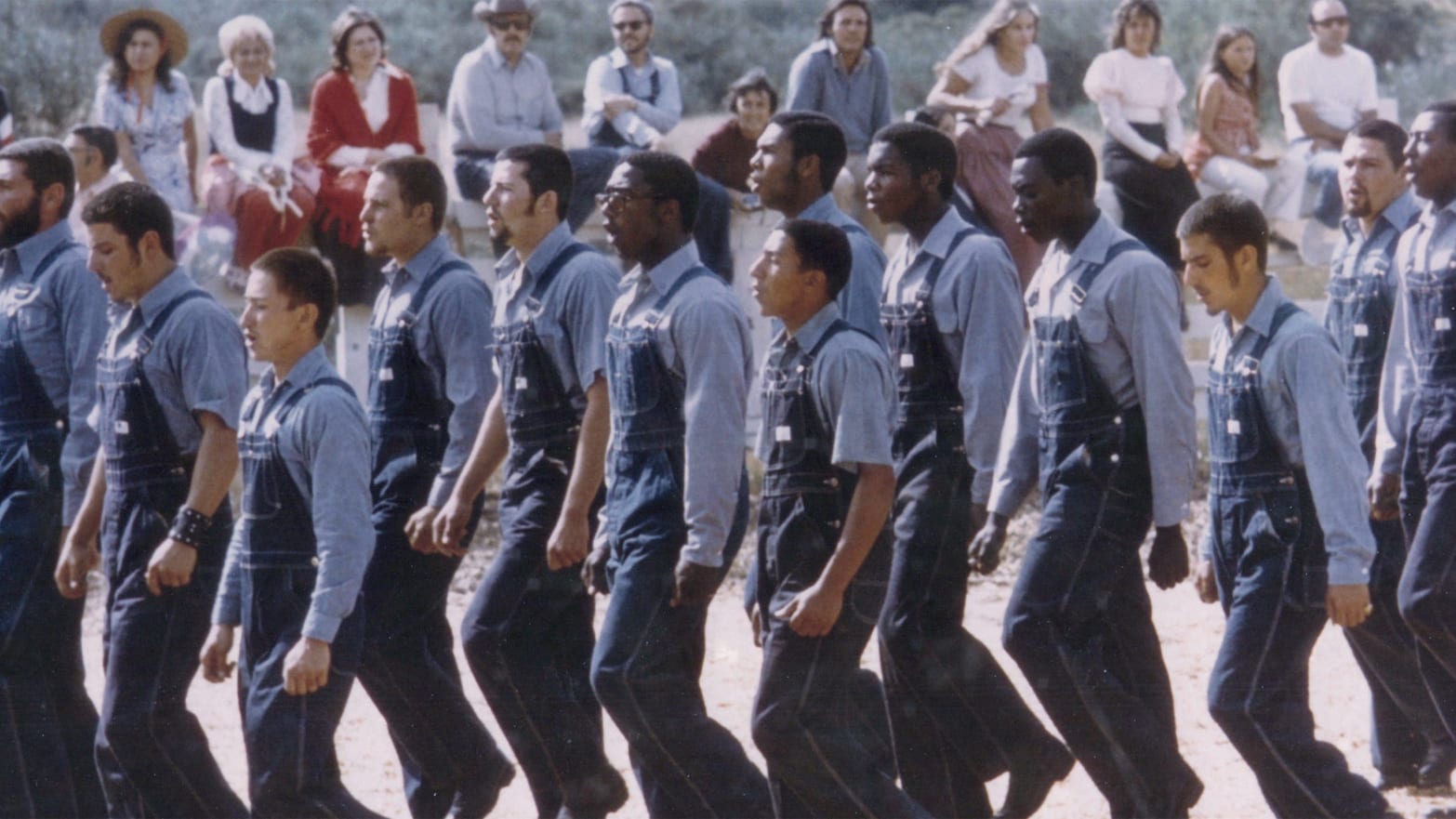 Members of Synanon marching in “Born in Synanon” documentary.