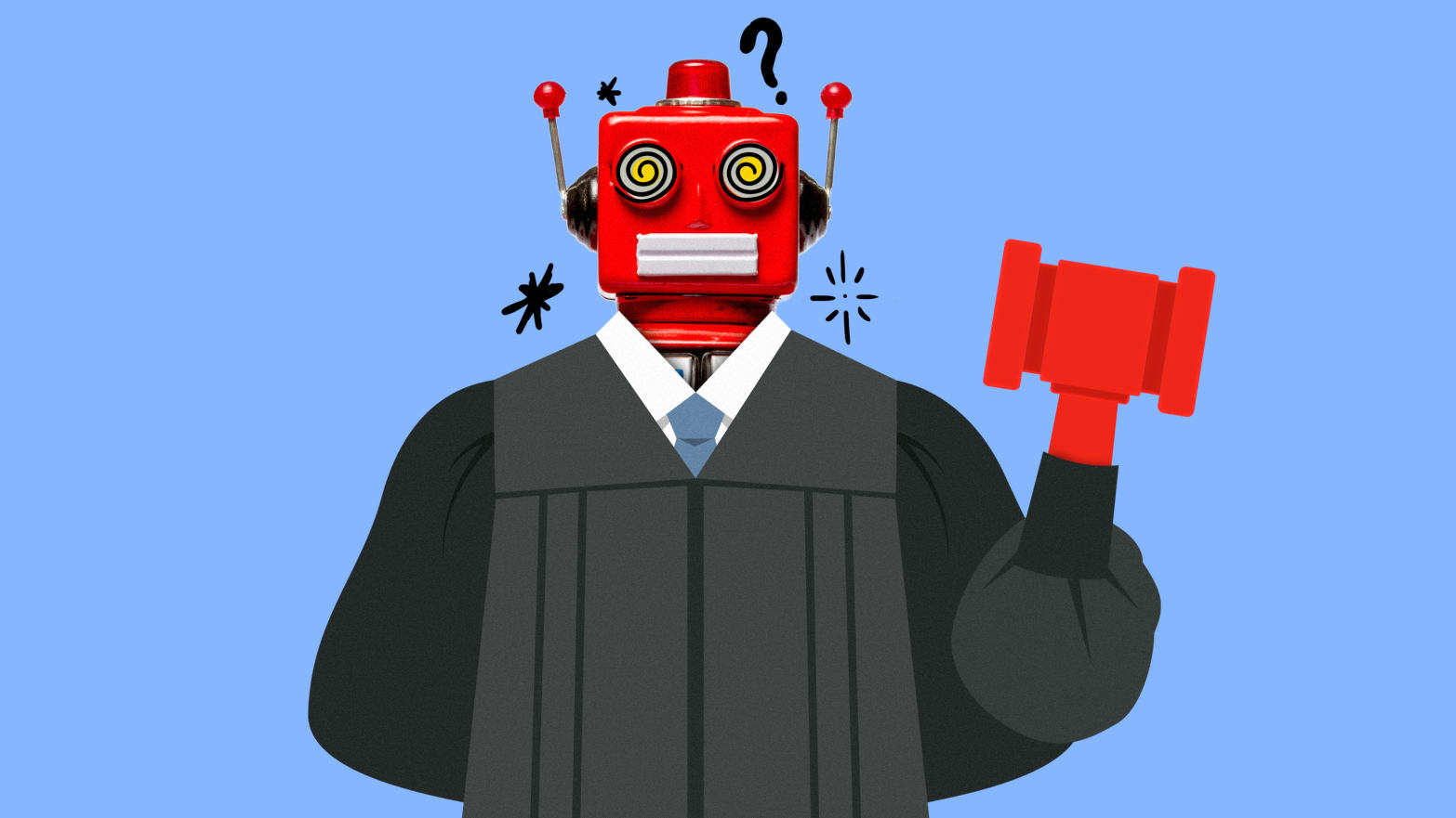 A photo illustration of a robot judge.