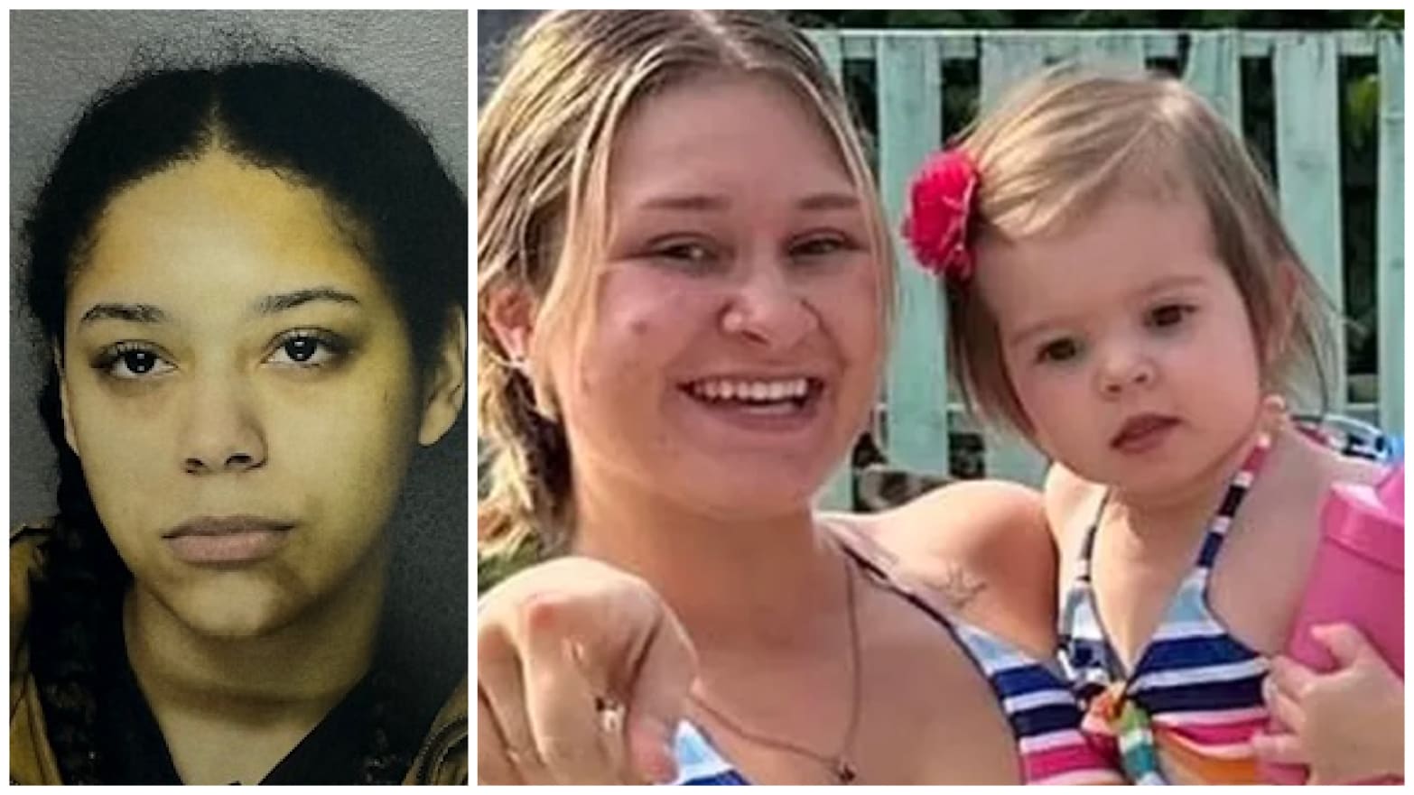 A booking photo of Alecia Owens, and a picture of Iris Alfera with her mother.