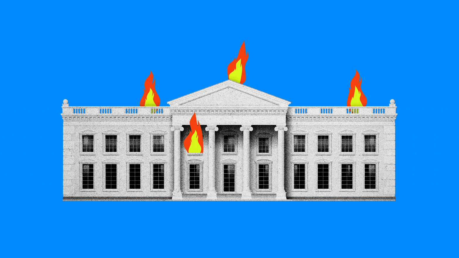 Photo illustrative gif of the white house with moving flames
