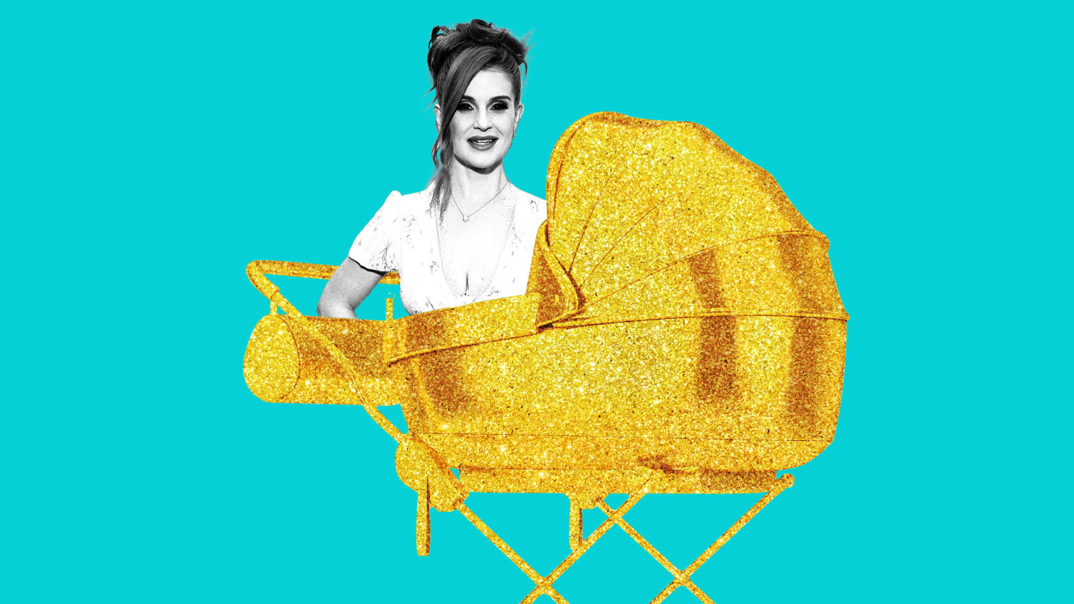 Kelly Osbourne in a golden pram