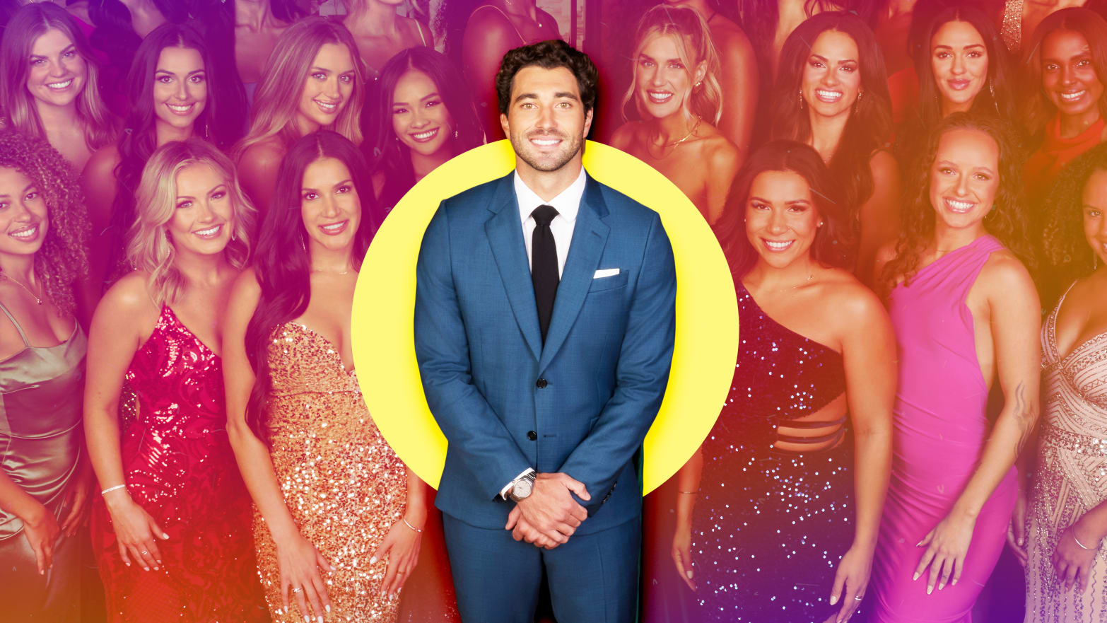 A photo illustration of Joey Graziadei and the Bachelor premiere.