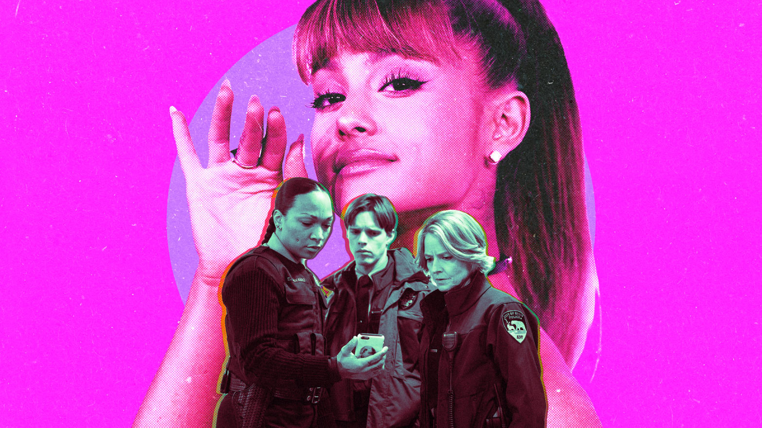 A photo illustration of Ariana Grande, Kali Reis, Finn Bennett, and Jodie Foster.