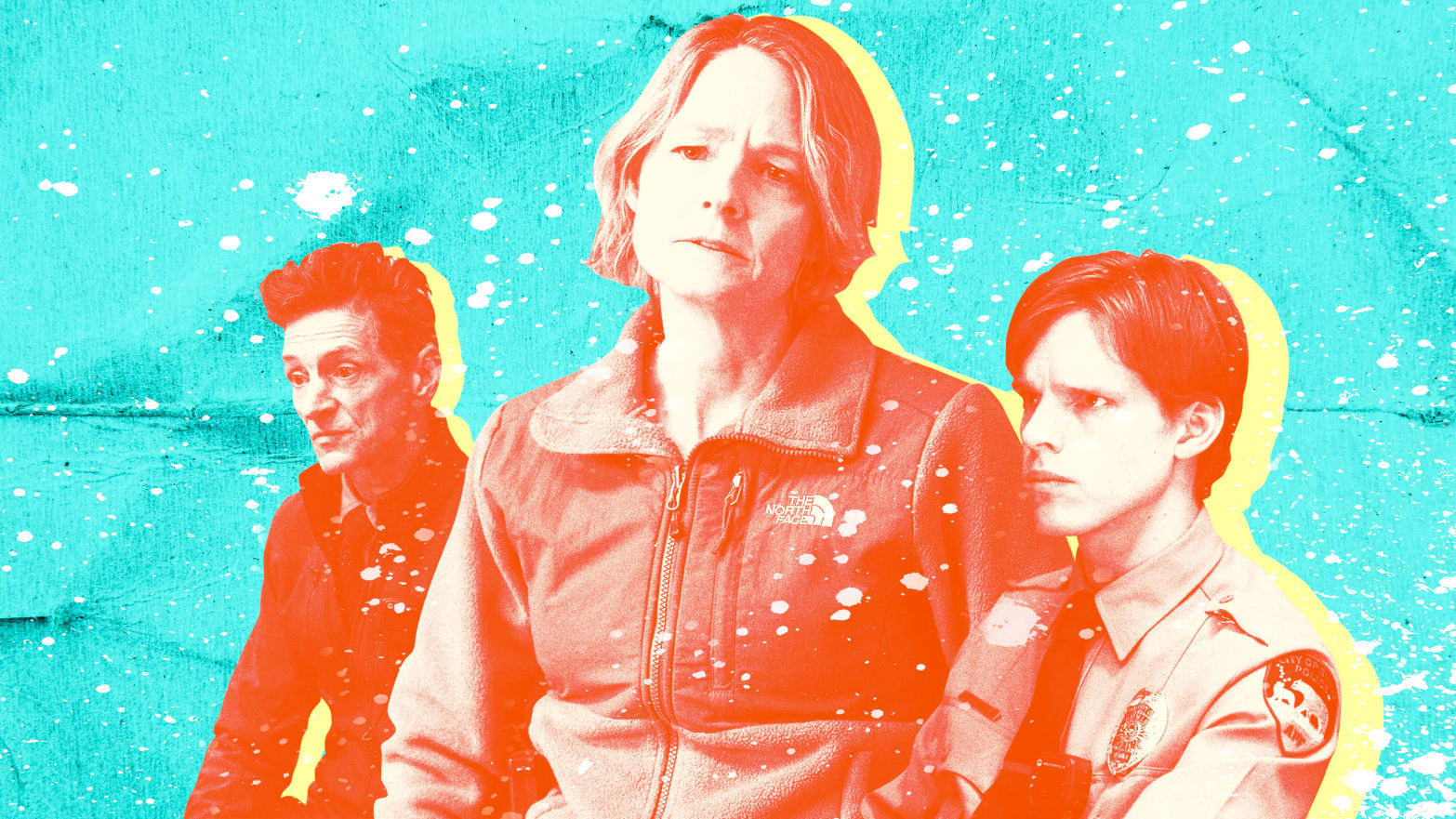 Jodie Foster as Chief Liz Danvers, John Hawkes as Captain Hank Prior and Finn Bennett as Officer Peter Prior in True Detective Night Country.