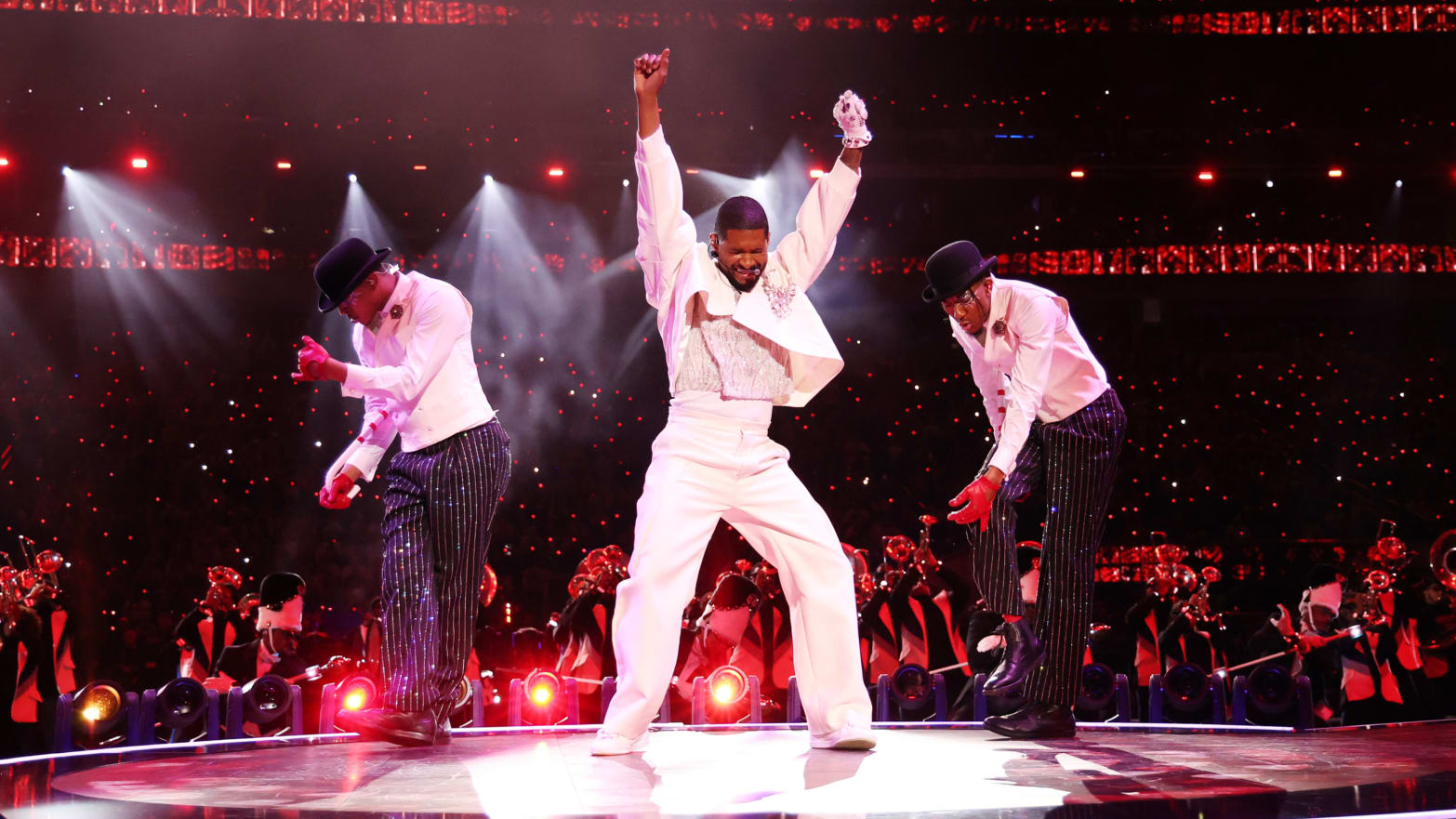 Photo of Usher dancing at Super Bowl Halftime Show