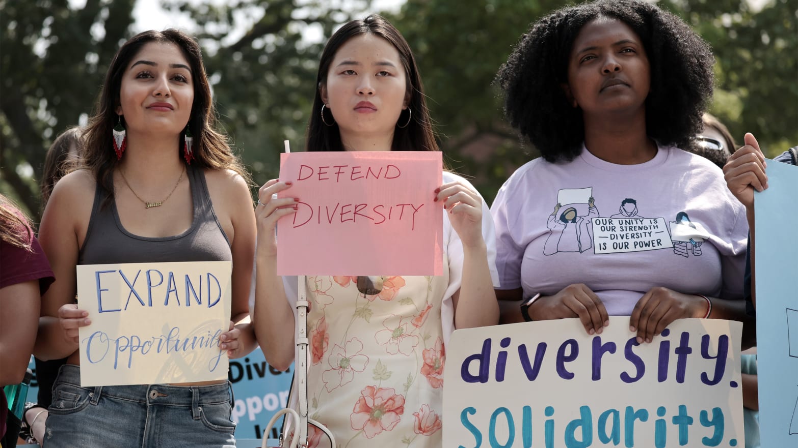 Harvard students joined in a rally protesting the Supreme Courts ruling against affirmative action.