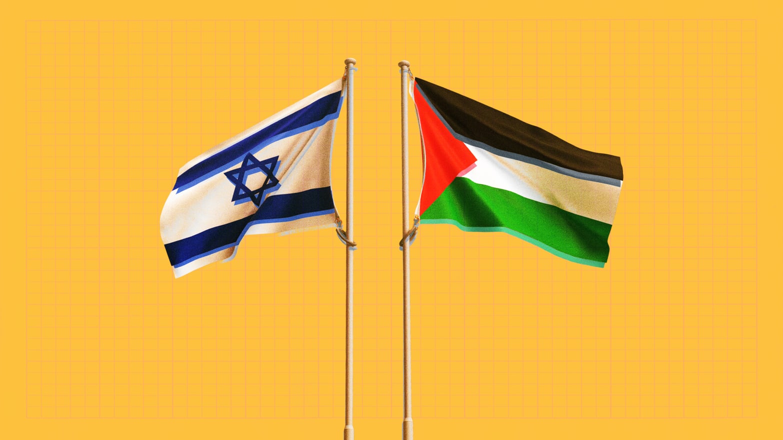 A photo illustration of the flags of Israel and Palestine.