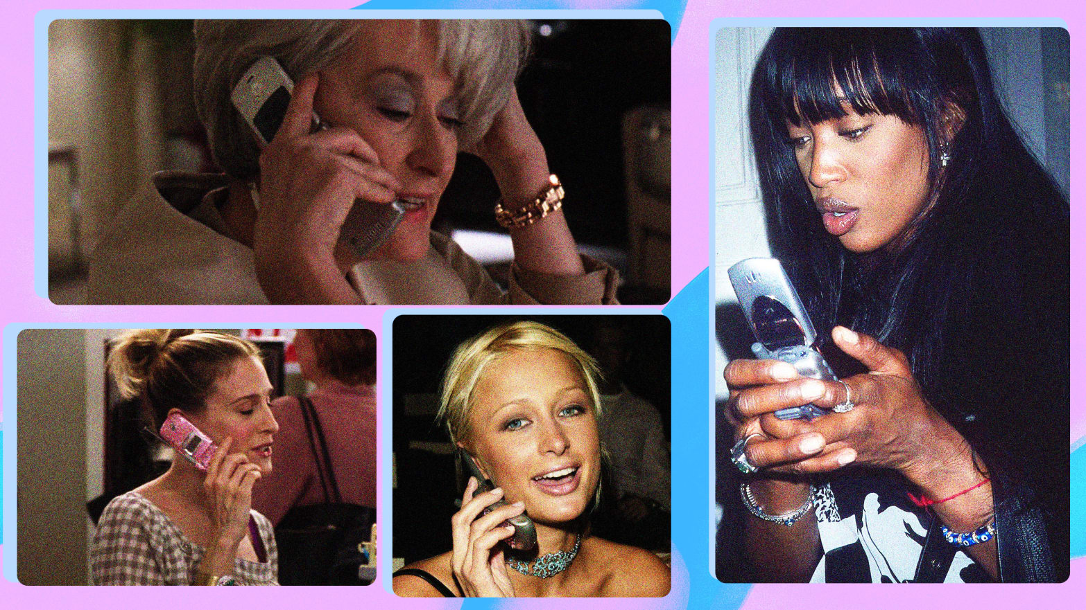  A photo illustration showing celebrities and actresses with girly cell phones circa 2000.