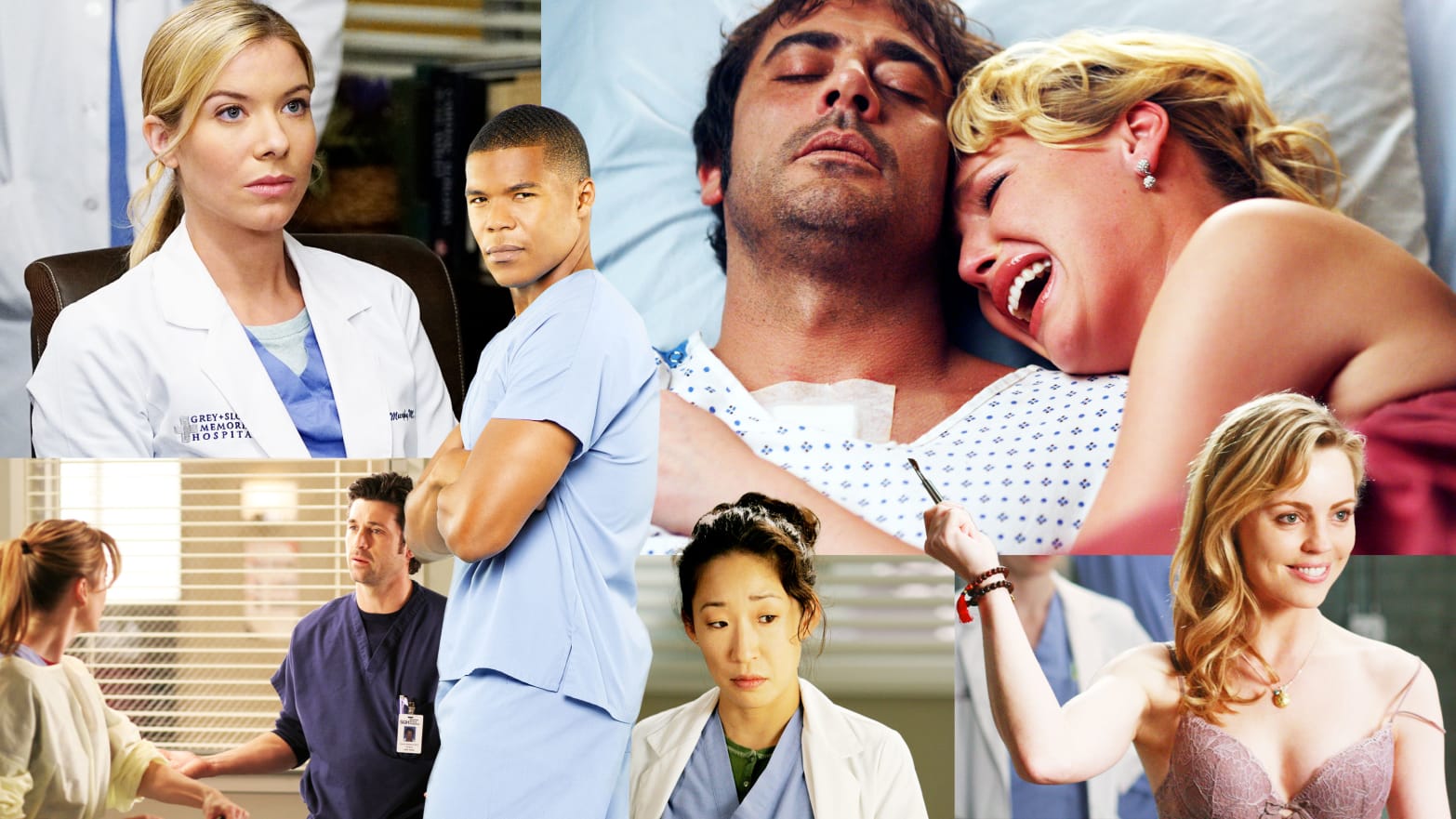 A photo illustration of production stills from Grey's Anatomy.