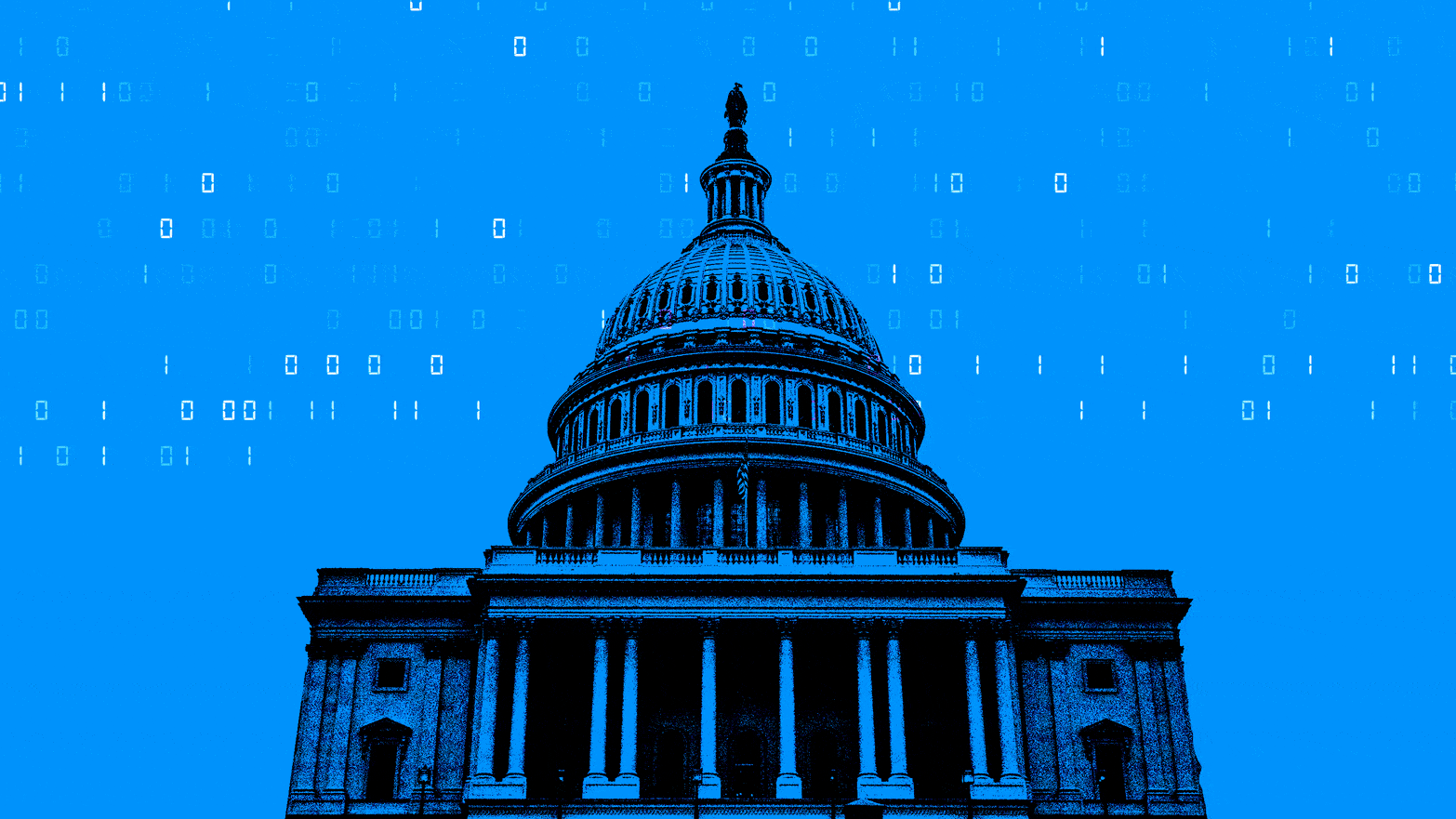 An illustration including the capitol hill building and binary code 