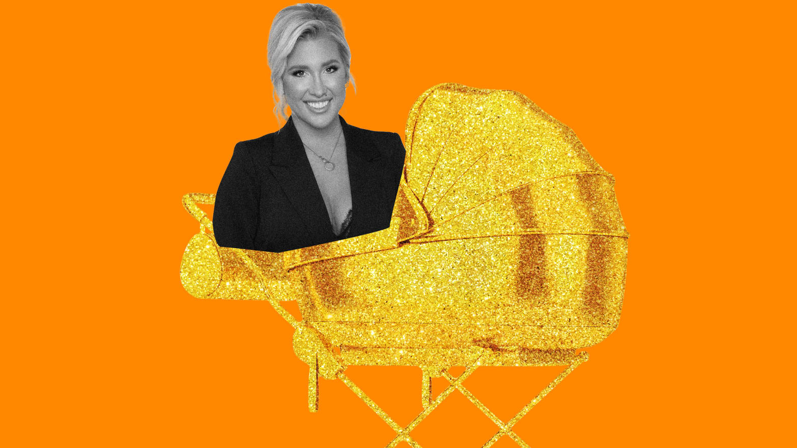 A photo illustration showing Savannah Chrisley in a Nepo Baby Carriage.