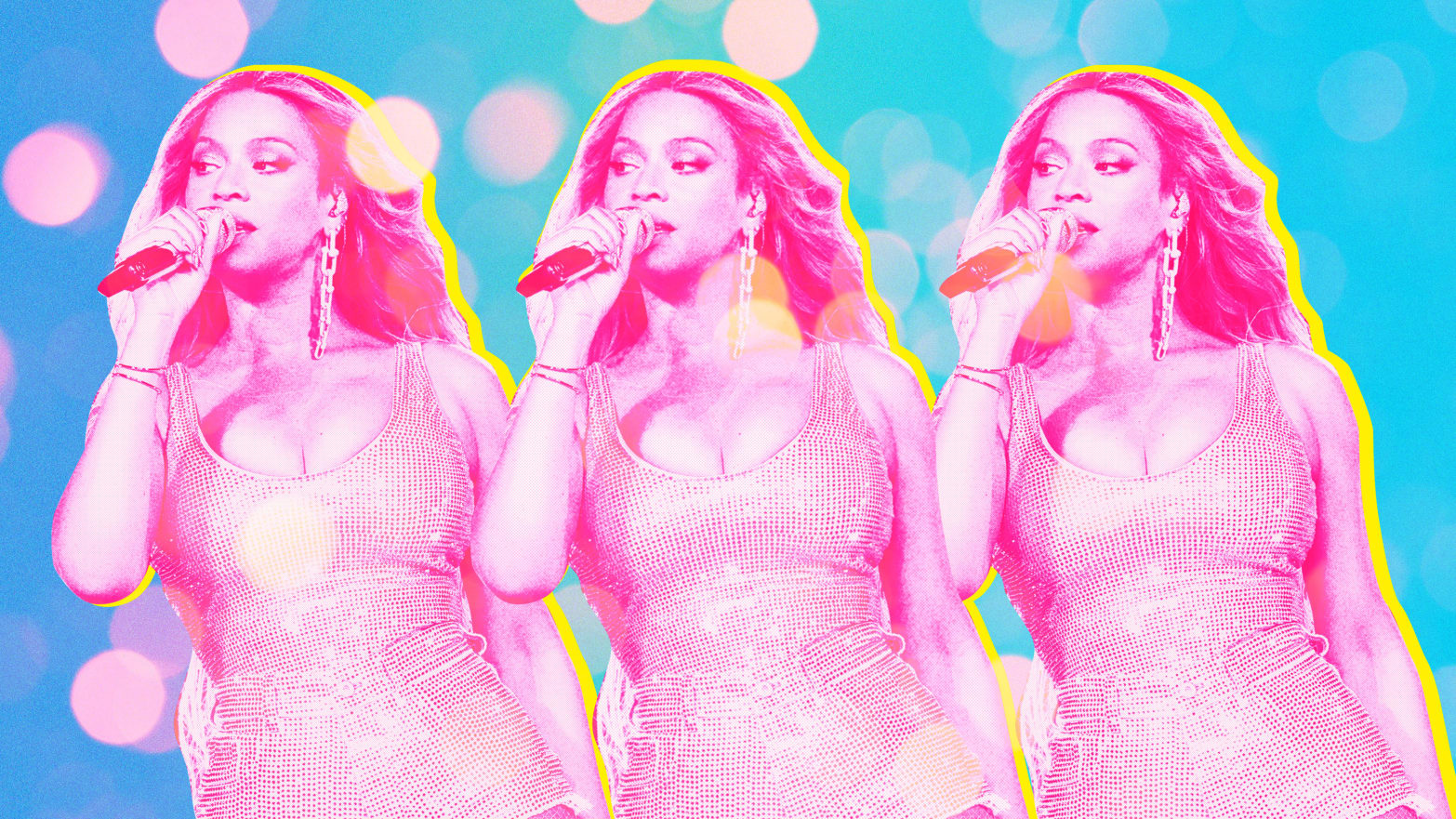A photo illustration showing Beyonce performing onstage