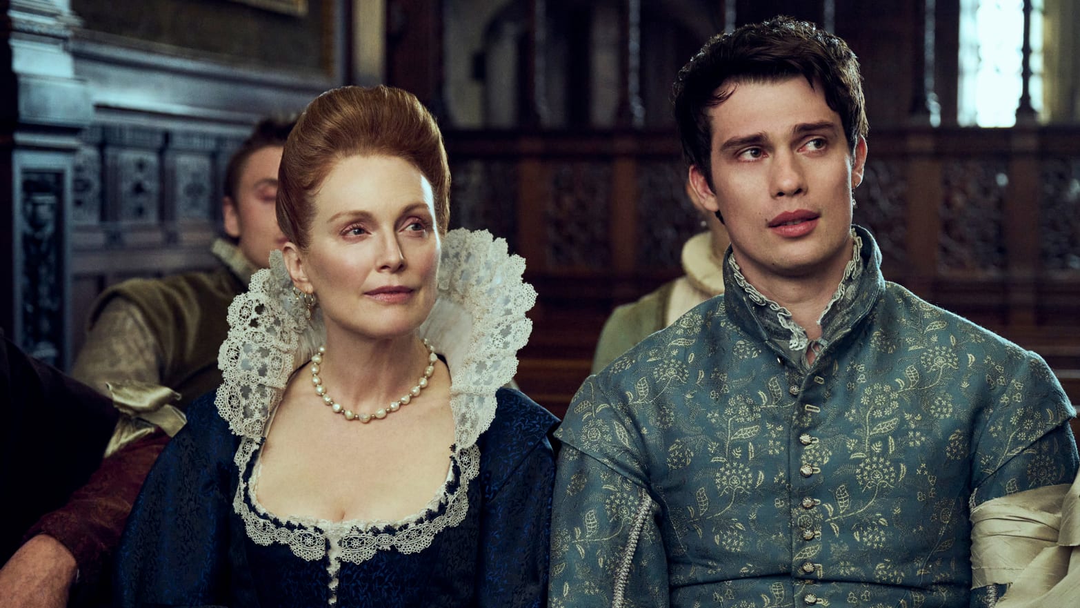 Julianne Moore and Nicholas Galitzine in the series ‘Mary & George’ on Starz
