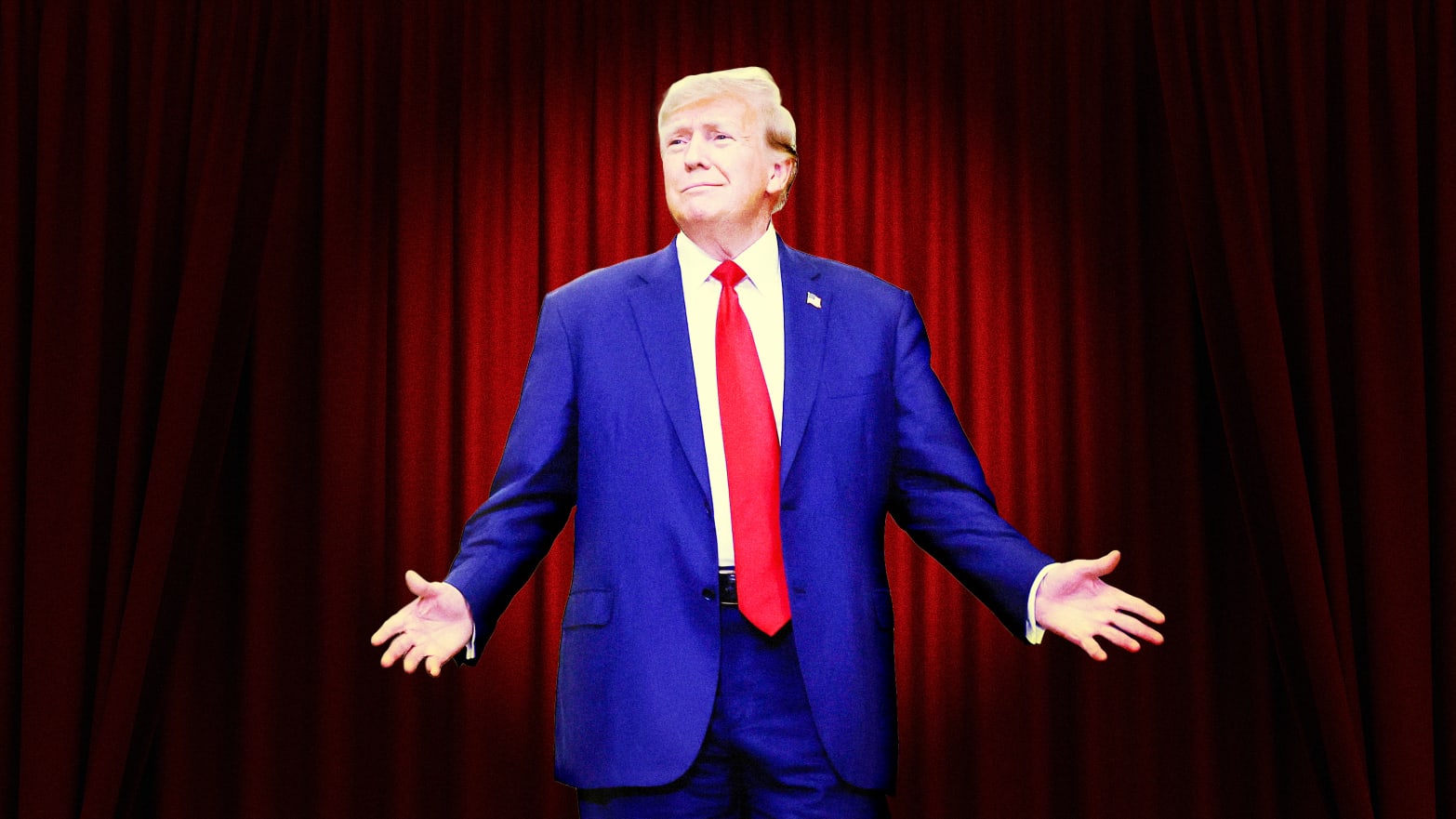 A photo illustration of Donald Trump on stage.