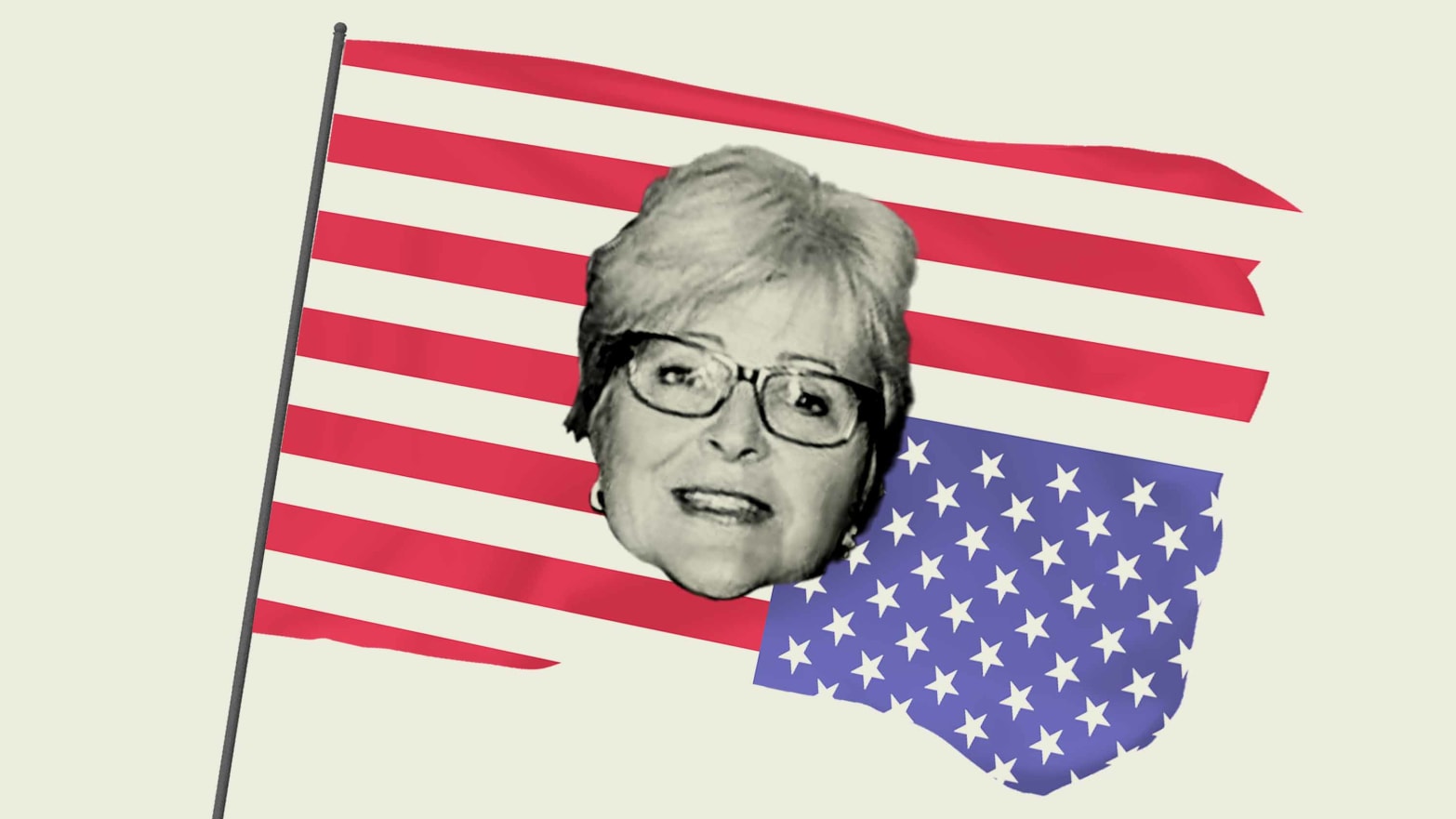Photo illustration of Samuel Alito's wife Martha on an upside down American flag
