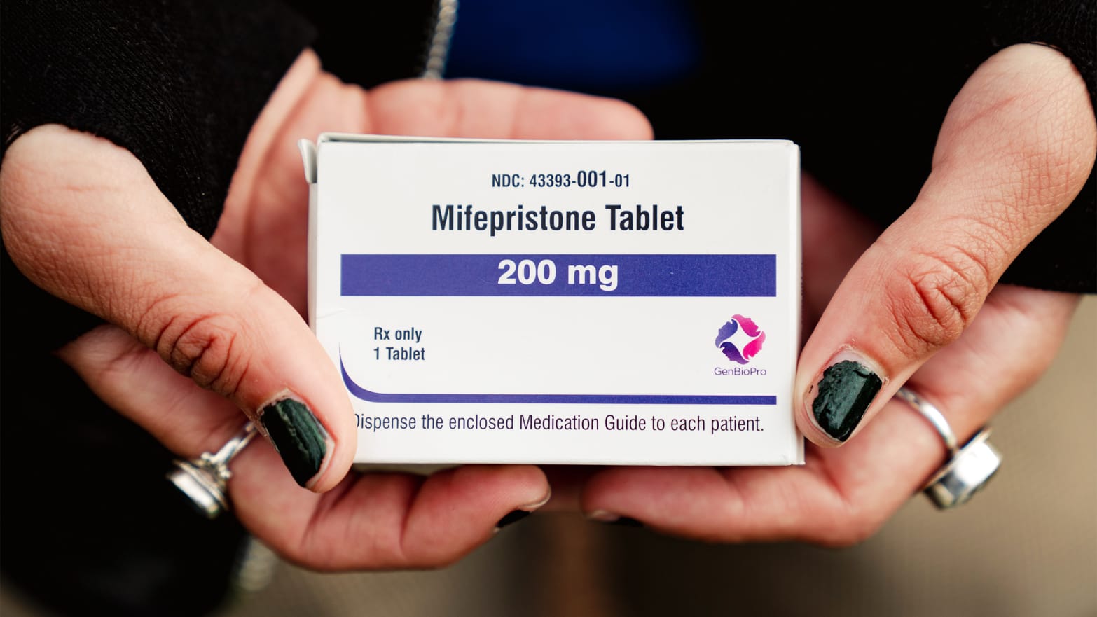 A box of mifepristone outside the Supreme Court in Washington, DC.