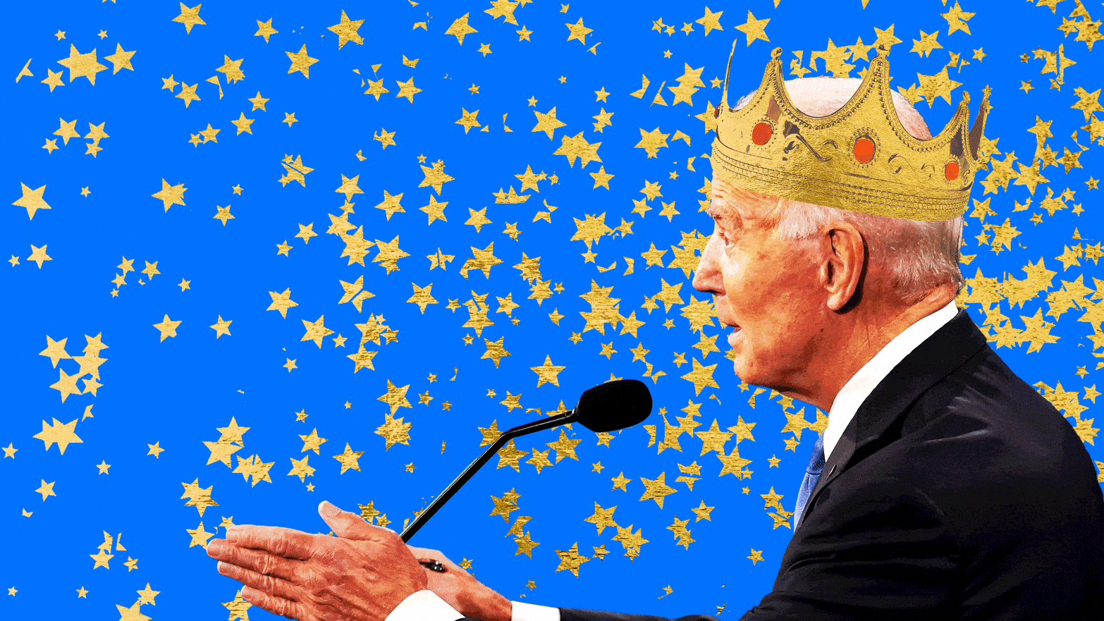 Joe Biden with a gold crown