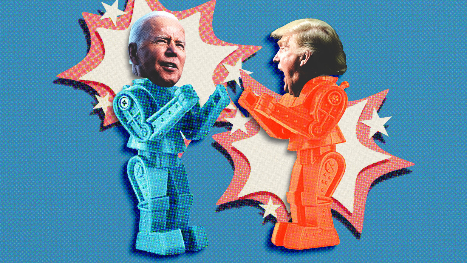 Photo illustration of Joe Biden and Donald Trump on Rock-em Sock-em Robots