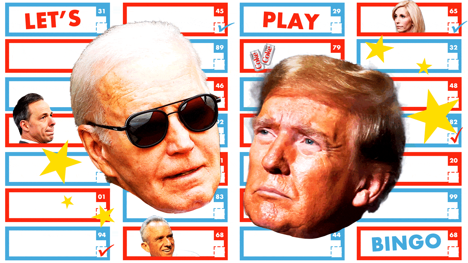 Photo illustration of Donald Trump and Joe Biden on a bingo card