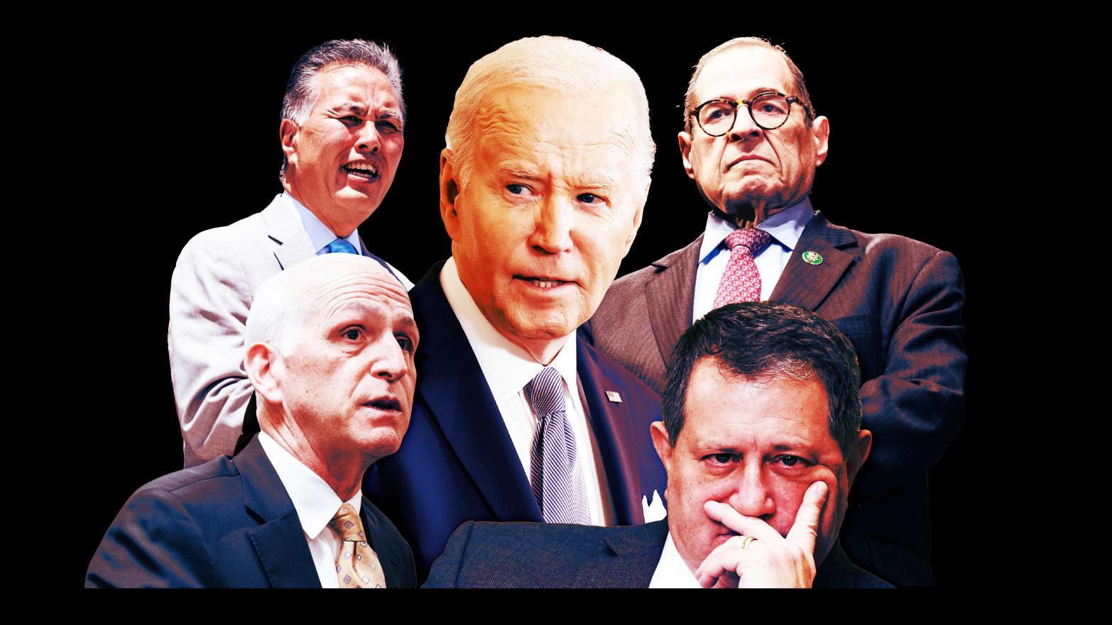 A photo illustration of President Joe Biden, Jerry Nadler, Adam Smith, Mark Takano, and Joe Morelle.