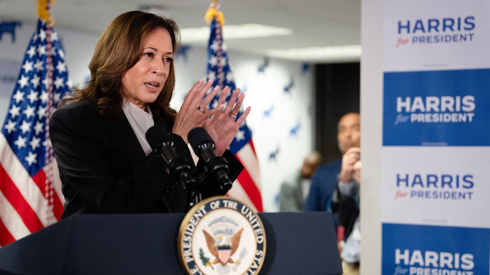 Vice President Kamala Harris speaks at her Presidential Campaign headquarters in Wilmington, Delaware.