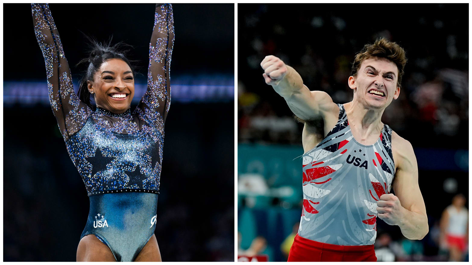 A collage of Simone Biles and Stephen Nedorosick