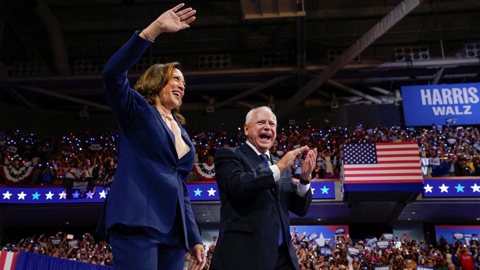 Vice President and Democratic presidential candidate Kamala Harris holds a campaign rally with her newly chosen vice presidential running mate Minnesota Governor Tim Walz in Philadelphia.