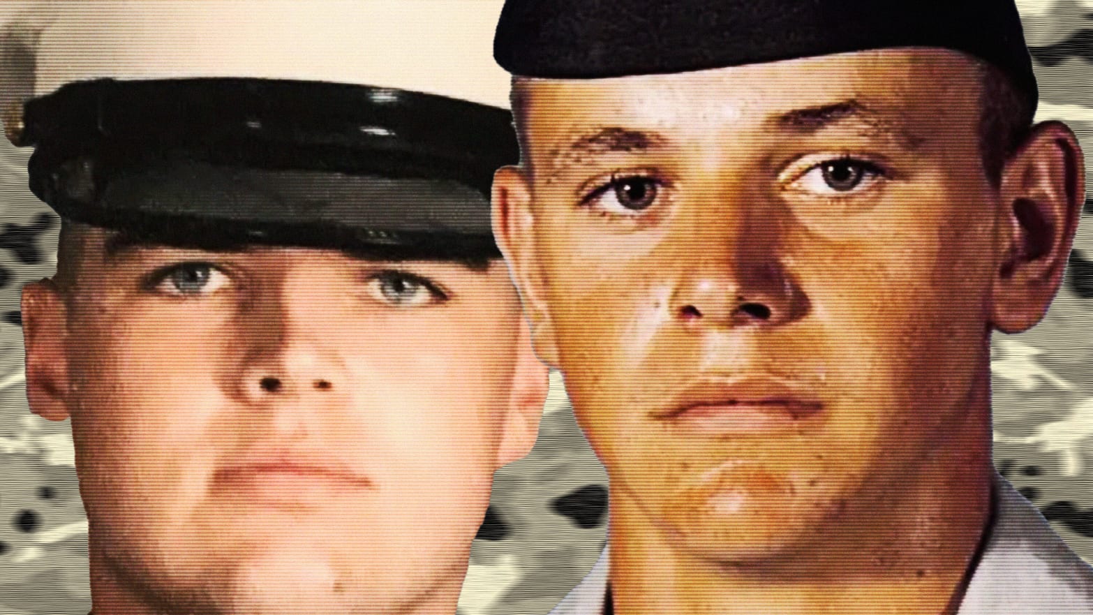 Photo illustration of 2024 vice presidential rivals Tim Walz and J.D. Vance as younger men in their military uniforms.