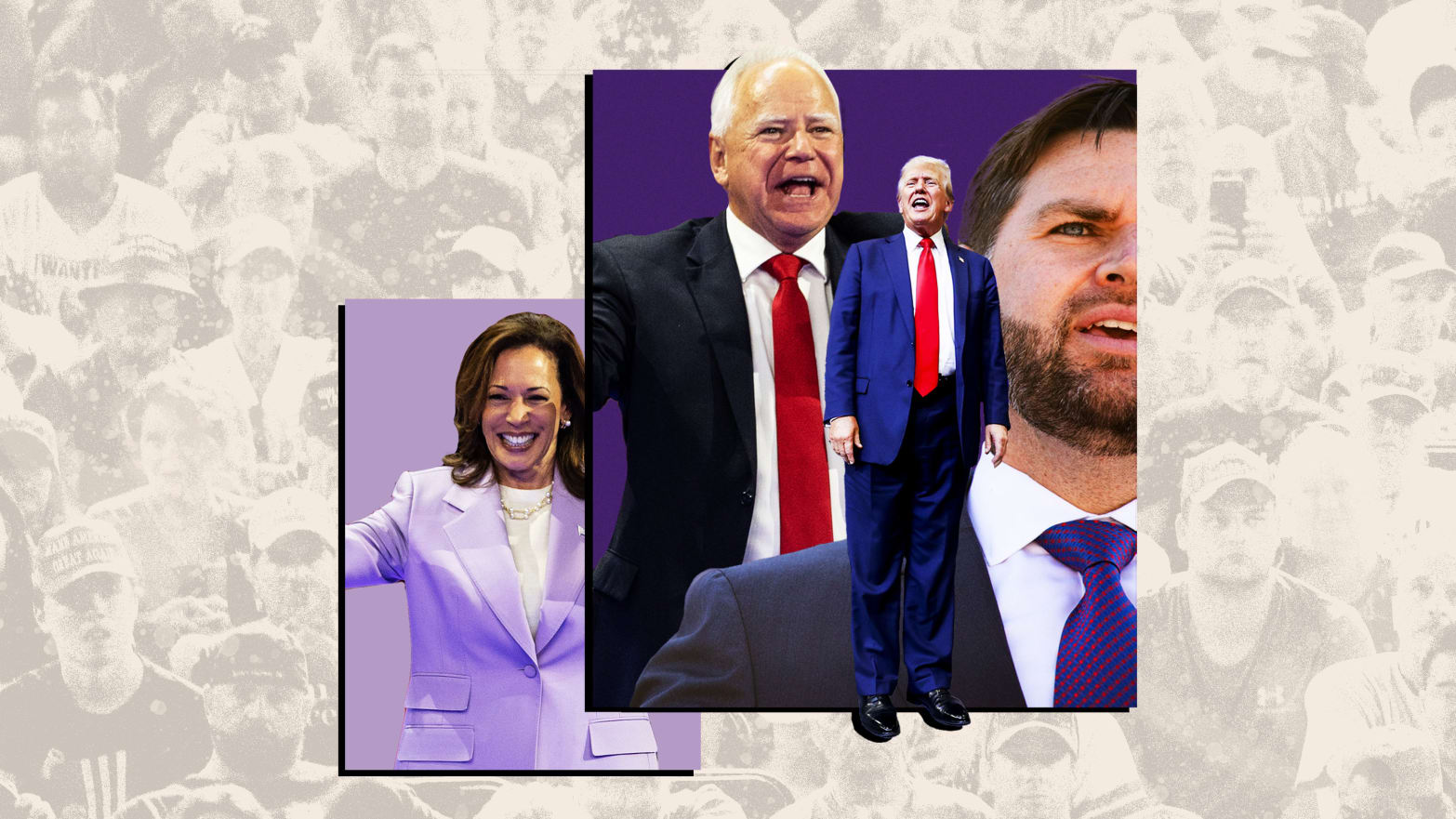 A composite image of Kamala Harris, Tim Walz, Donald Trump and J.D. Vance.