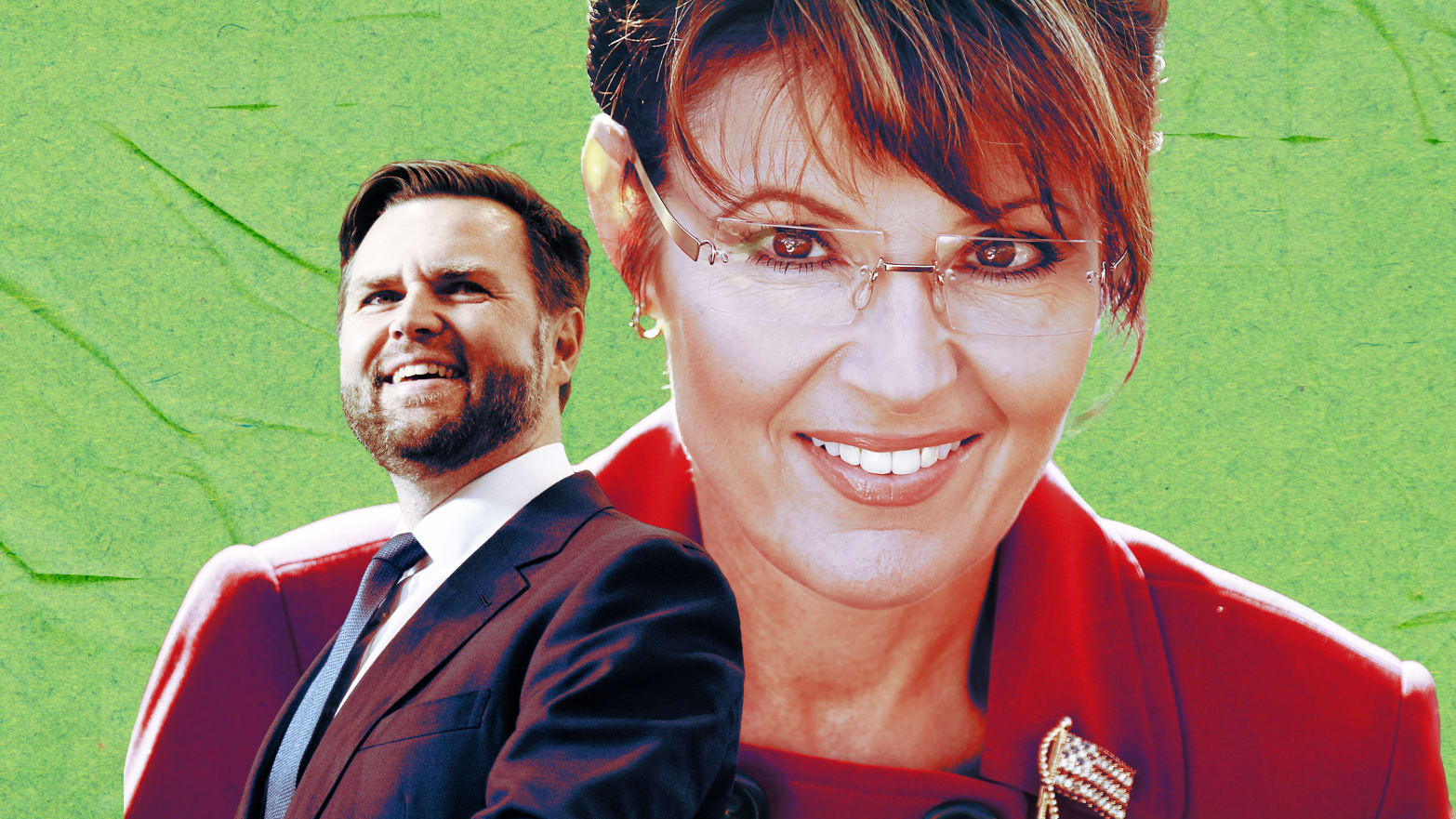 A photo illustration of JD Vance and Sarah Palin.