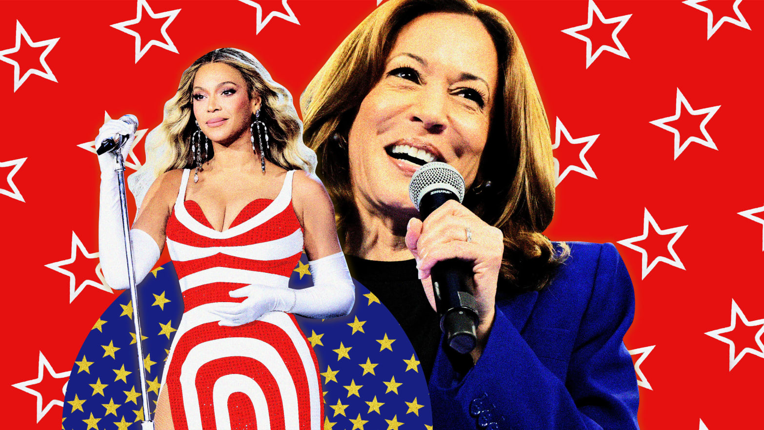 A photo illustration showing Kamala Harris and Beyonce