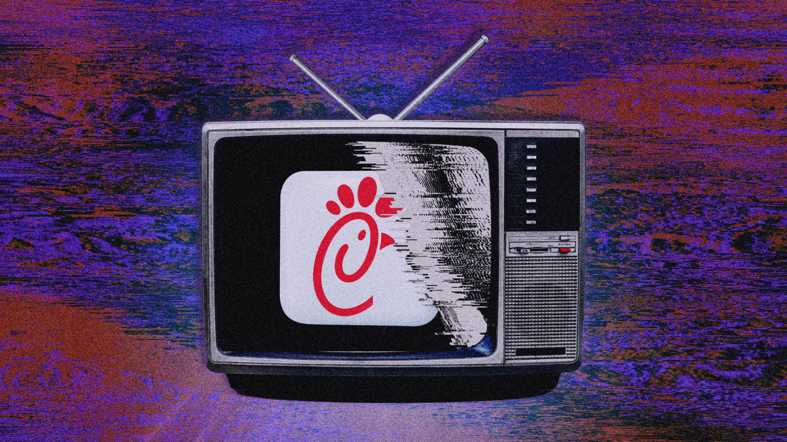 Chick-Fil-A Logo as a streaming service on an old tv set.