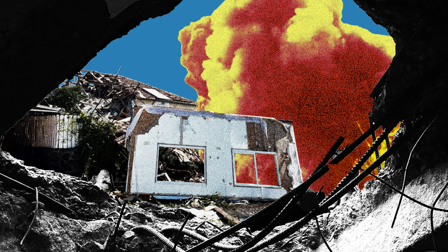 Photo illustration of destruction in Israel and Lebanon