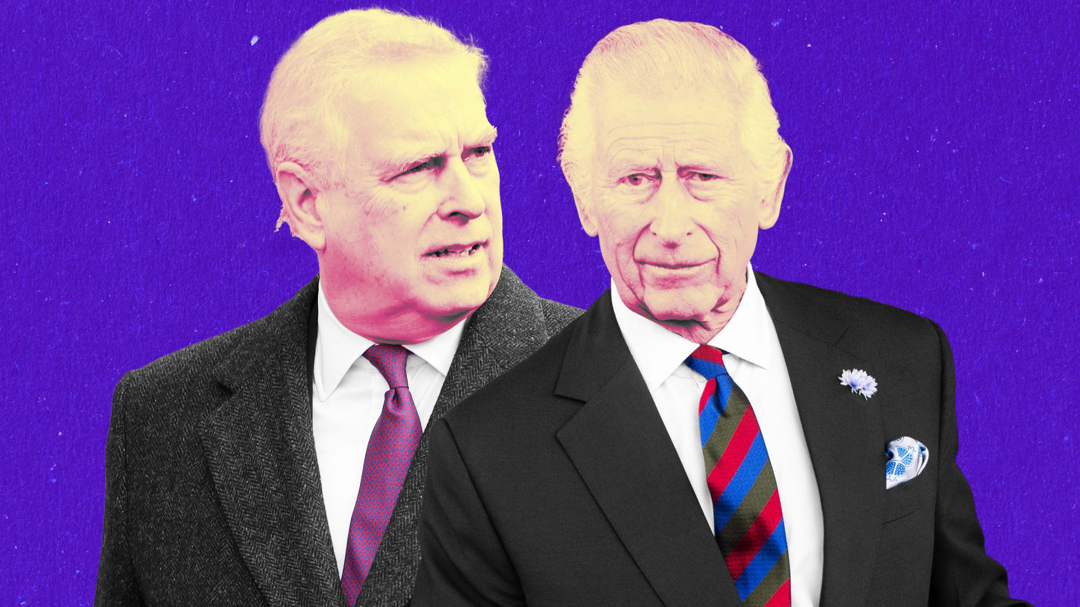 A photo illustration of Prince Andrew and King Charles.