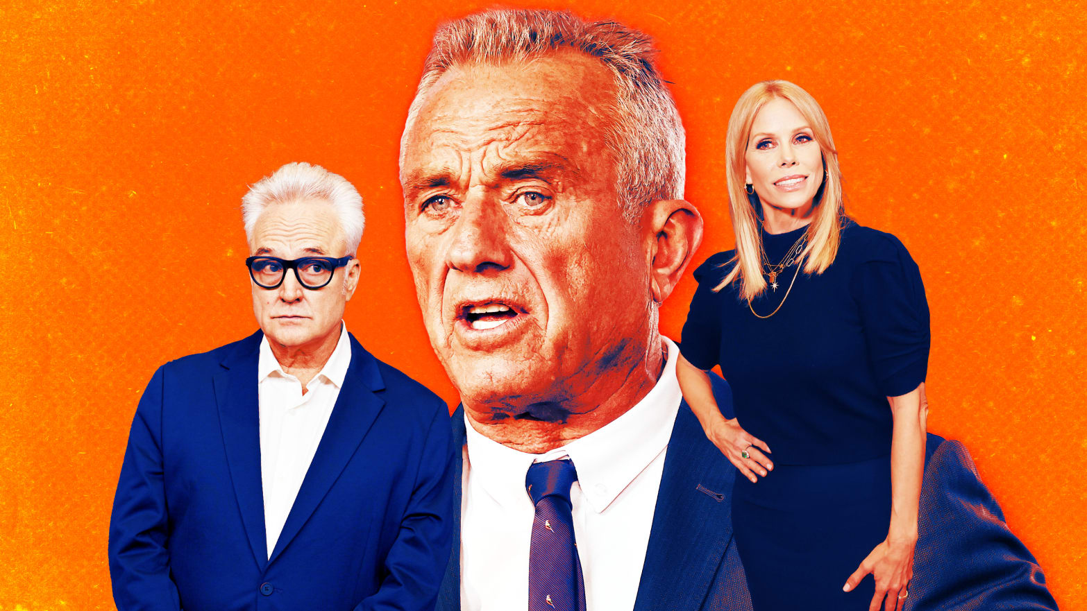 A photo illustration of Bradley Whitford, RFK Jr., and Cheryl Hines.