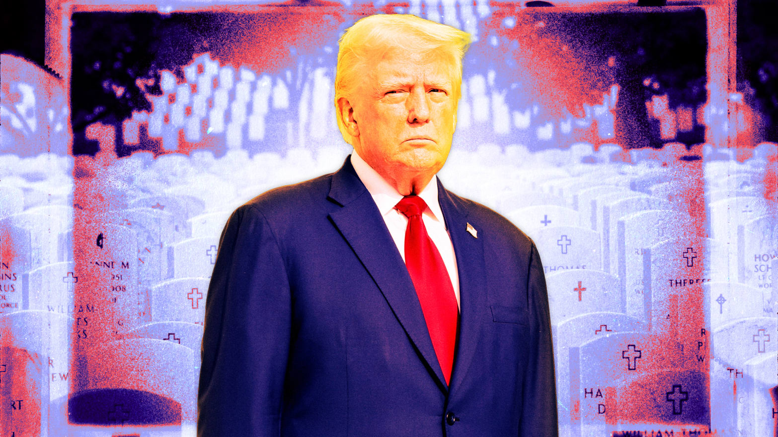 A photo illustration of Donald Trump and Arlington National Cemetery.