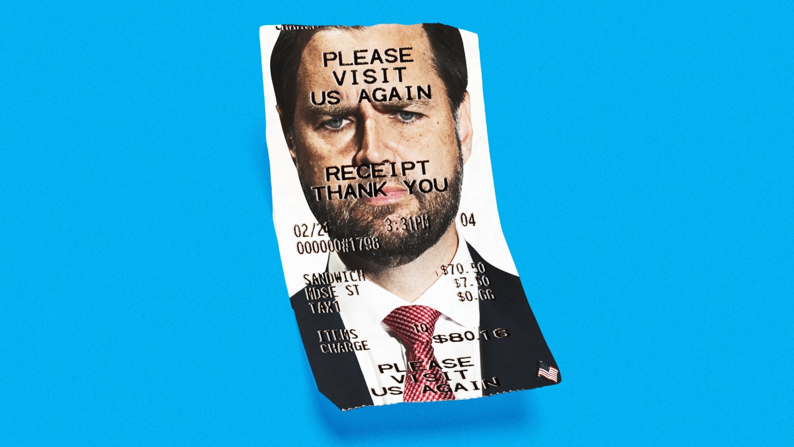 A photo illustration showing a confused JD Vance on a receipt. 