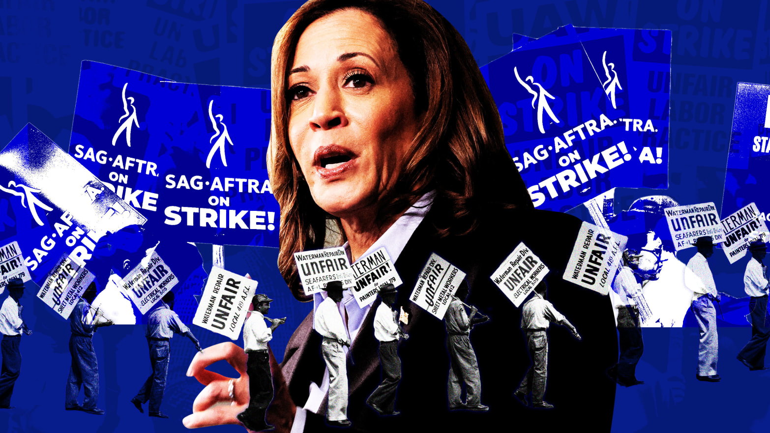 Kamala Harris and SAG-AFTRA and UAW union workers striking