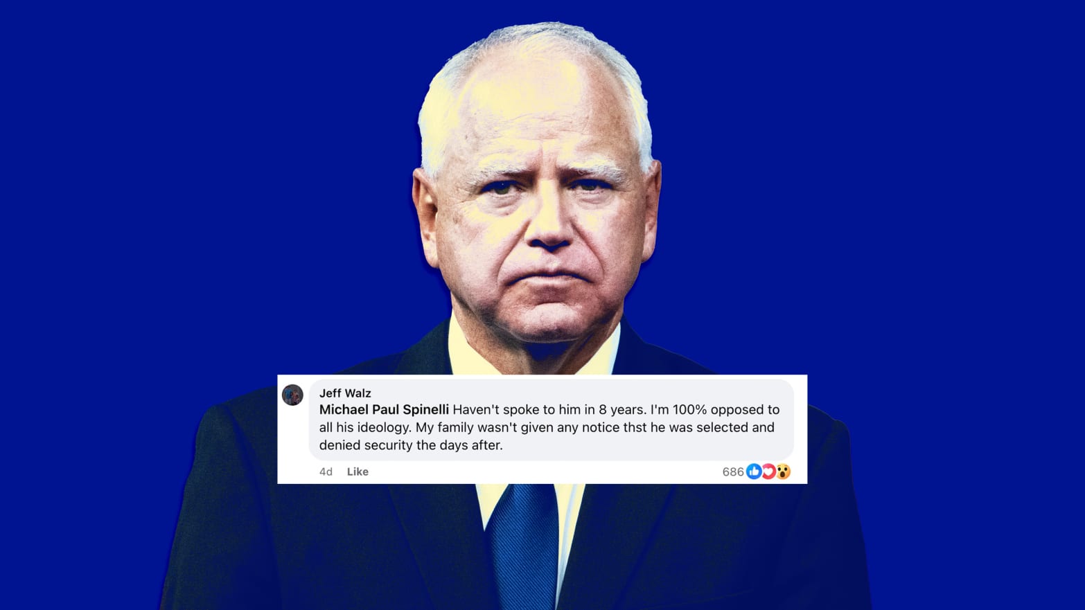 A photo illustration of Tim Walz and a Facebook comment from his brother Jeff Walz.