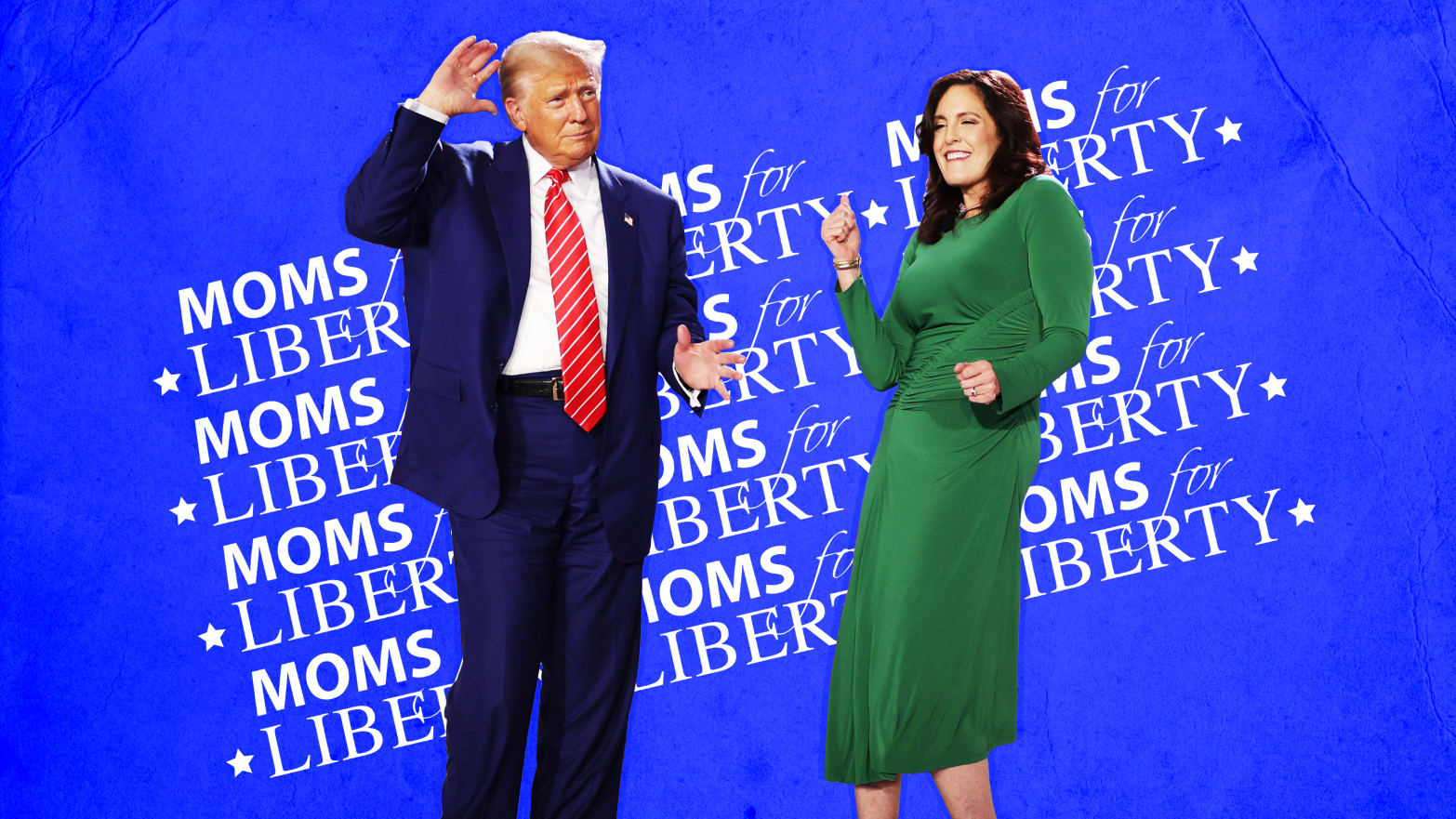 A photo illustration of Donald Trump and and Moms for Liberty co-founder Tiffany Justice.