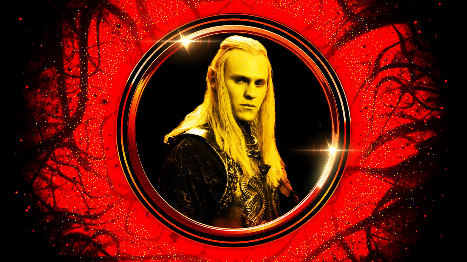 A photo illustration of Charlie Vickers as Sauron on Rings of Power.